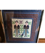 Vtg Ethnic Framed Wall Hanging Textile cross stitch fabric women bird be... - £17.13 GBP