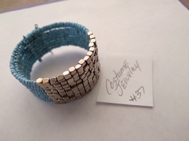 Blue on silver block beaded multi color wire costume bangle bracelet han... - £19.14 GBP