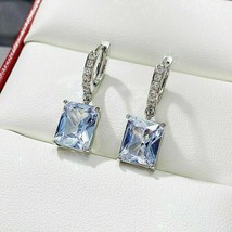 14K White Gold Plated 2.50Ct Emerald Cut Lab Created Aquamarine Dangle Earrings - £88.37 GBP