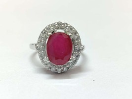 Large Glass Filled Ruby Ring 5 Ct Ruby Ring 9x11 Ruby Cluster Ring Silver Ring - £39.06 GBP