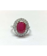 Large Glass Filled Ruby Ring 5 Ct Ruby Ring 9x11 Ruby Cluster Ring Silve... - £44.98 GBP