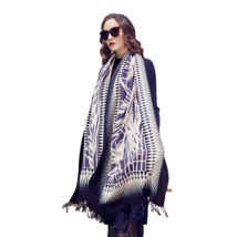 Anyyou Scarf 100% Merino Wool White Purple Patterned  Silk Satin Large Winter - £68.98 GBP