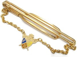 Vintage Knights of Pythias Yellow Gold Plate Tie Bar w Chain Signed John Alden - £40.35 GBP