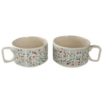 Ceramic Soup Mugs Vintage 70s Chili Cups Floral Cottagecore Garden Birds Flowers - £20.52 GBP