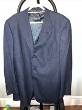 Hart Schaffner Marx 44L Blazer Blue Charcoal MicroCheck Three Button Coat USA - £23.26 GBP