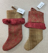 Red and Gold Tapestry Fringed Stocking Ornaments with Hangers Set of 2 8.5 - £5.42 GBP