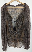 Free People Small S Loose Sheer Blouse Brown Floral Lightweight (#19) - £19.22 GBP