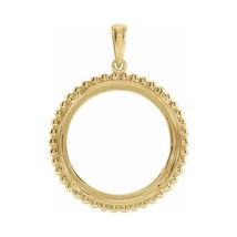 14k Yellow Gold Beaded Coin Frame Pendant Mounting for 17.9 MM Coin - £359.78 GBP