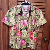 Sag Harbor Pink/Green Multi Floral Button Front Top Blouse Jacket Sz12 - $8.20 CAD