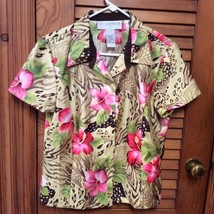 Sag Harbor Pink/Green Multi Floral Button Front Top Blouse Jacket Sz12 - £4.70 GBP