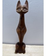Vintage Mid Century Modern Hand Carved Wood Siamese Cat Sculpture 8” Tal... - $19.50