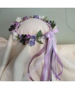 Lara Faux Flower Head Wreath/White Daisy W/ Lavender &amp; Black Flowers/Ren... - £39.42 GBP