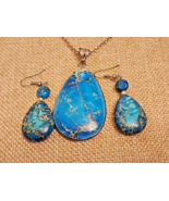 Blue Copper Turquoise Cabochon Pendant &amp; Earring Set 925 Sterling Silver... - €102,31 EUR