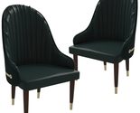 LeisureMod Green Leather Dining Chair Set of 2, Upholstered Seat with El... - $735.98