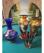 CZECH BOHEMIAN CRYSTAL GOLD &amp; RAISED FLOWERS red to cut vases pick 1 - €54,14 EUR+