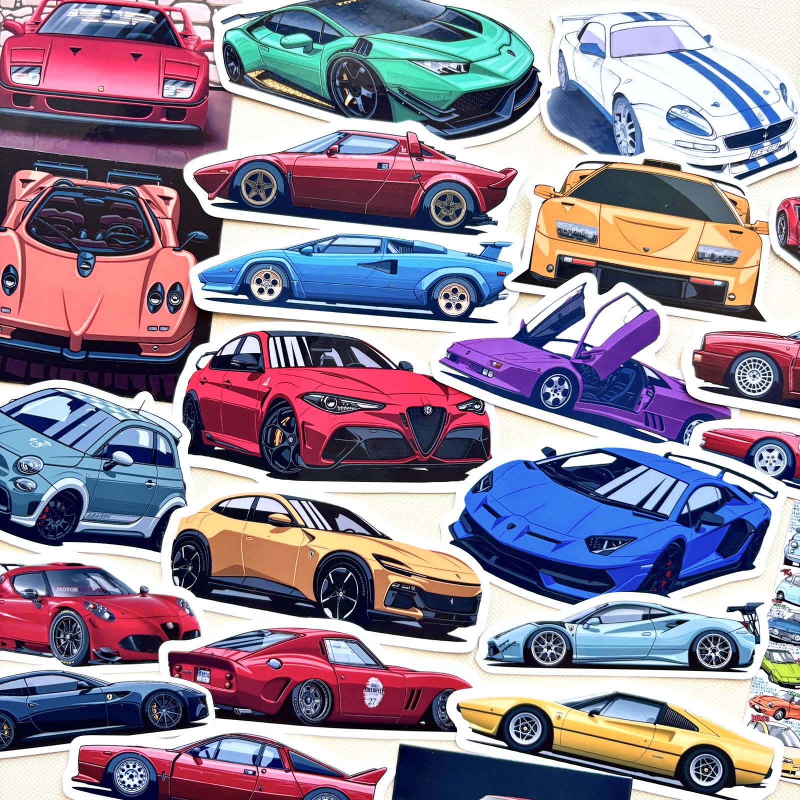 23 pc Classic Italian Super Cars Vinyl Stickers Zonda Alfa 4C Giulia Qua... - $14.70