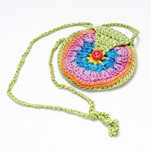 Knit Girls Coin Purse Boho Gypsy Colorful Green Purple Button Strap - £11.06 GBP