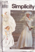 Simplicity 1991 Pattern 7429 Sizes 4-12 Misses' Lined Bridal Gown Uncut - $5.00