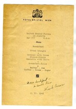 1946 Hotel Bristol Wien Diner Menu Vienna United States Armed Forces in ... - £34.99 GBP