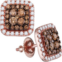 14k Rose Gold Womens Round Brown Diamond Square Frame Cluster Earrings 1... - $1,379.00