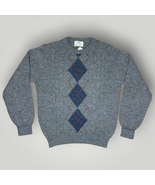 Vintage Shetland Wool Crewneck Pullover Argyle Lord Jeff 1970s Gray Blue... - £57.08 GBP