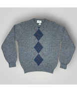 Vintage Shetland Wool Crewneck Pullover Argyle Lord Jeff 1970s Gray Blue... - $72.57