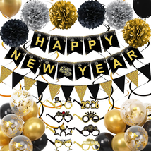 Happy New Years Decorations 2026, Black and Gold New Years Banner, Trian... - $14.77