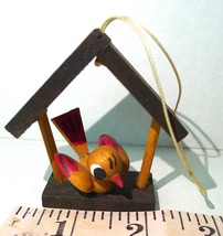 Wooden Bird in Birdhouse hanging ornament vintage early 1970&#39;s hand  painted - £19.36 GBP