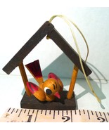 Wooden Bird in Birdhouse hanging ornament vintage early 1970&#39;s hand  pai... - £19.57 GBP