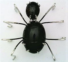 Black Onyx Spider Stainless Steel Wire Wrap Brooch 8 - $26.00