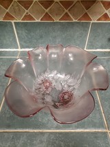 Mikasa Rosella 8&quot; Pink Floral Crystal Ruffled Serving Bowl/Candy Dish W.... - $13.95