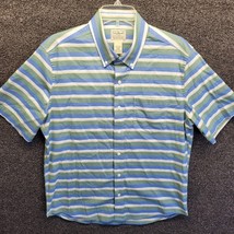LL Bean Shirt Men&#39;s Sz M Green Blue Striped Slightly Fitted Button Up - £13.16 GBP