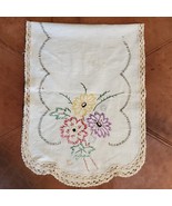 Vintage Table Runner Embroidery Crochet 32x12 Inch Pink Purple Yellow Fl... - €9,85 EUR