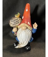 Gnome Sweet Gnome Figurine Red Hat Bird 7” Tall Cute Garden Home Decor - $9.70