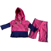 Adidas Girls Baby Infant Size 9 Months 2 Pc Set Outfit Track Suit Velour Pink bl - £15.81 GBP