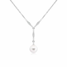 ANGARA Freshwater Pearl Lariat Style Necklace with Diamonds in 14K Solid Gold - £453.91 GBP