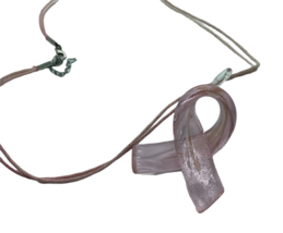 Vintage Ribbon Necklace Pink Breast Cancer Awareness Lampwork Glass Pendant - £13.29 GBP