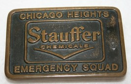 Vintage 1982 Stauffer Chemicals Chicago Heights Anacortes Brass Belt Buckle - £54.50 GBP