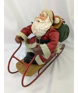 Santa Claus On Sled Fabric Mache Figure 9 Inch  - $43.95