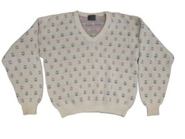 VTG 90s Sansabelt Sport L Pullover V-neck Cotton Knit Sweater Abstract  USA - £26.29 GBP