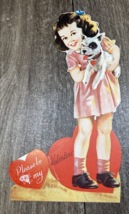 Vintage Valentine Girl Holding Dog Please Be My Valentine 1930s - $5.99