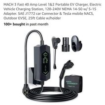 MACH 3 Fast 40 Amp Level 1&amp;2 Portable EV Charger, Electric Vehicle Charg... - $222.93 CAD