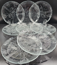 8 Arcoroc Canterbury Dinner Plate Set Clear Floral Emboss Etch Dishes France Lot - £60.83 GBP