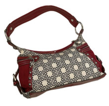 Kathy Van Zeeland Red Leather Trim with White Canvas Bag - $23.96