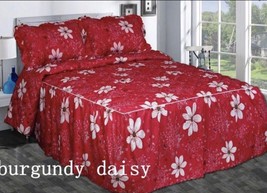 FANTASY FLOWERS BURGUNDY DECORATIVE BEDSPREAD SET WITH RUFLES 3 PCS QUEE... - $44.54