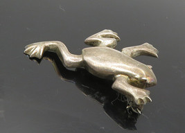 ZINA 925 Sterling Silver - Vintage Dark Tone Frog Motif Brooch Pin - BP3625 - £50.69 GBP