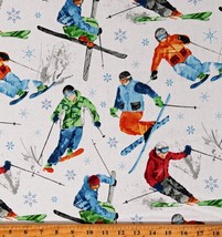 Cotton Skiing Skiers Skis Winter Sports White Fabric Print by the Yard D662.65 - $14.95