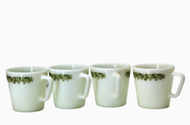 LOT (4) Vintage Pyrex Coffee Cups Green Crazy Daisy Spring Blossom Set of 4 NICE - £50.91 GBP