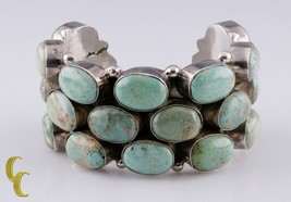 Vintage Sterling Silver 925 Cuff Bracelet w/ Robin&#39;s Egg Turquoise Cabochons - £739.85 GBP