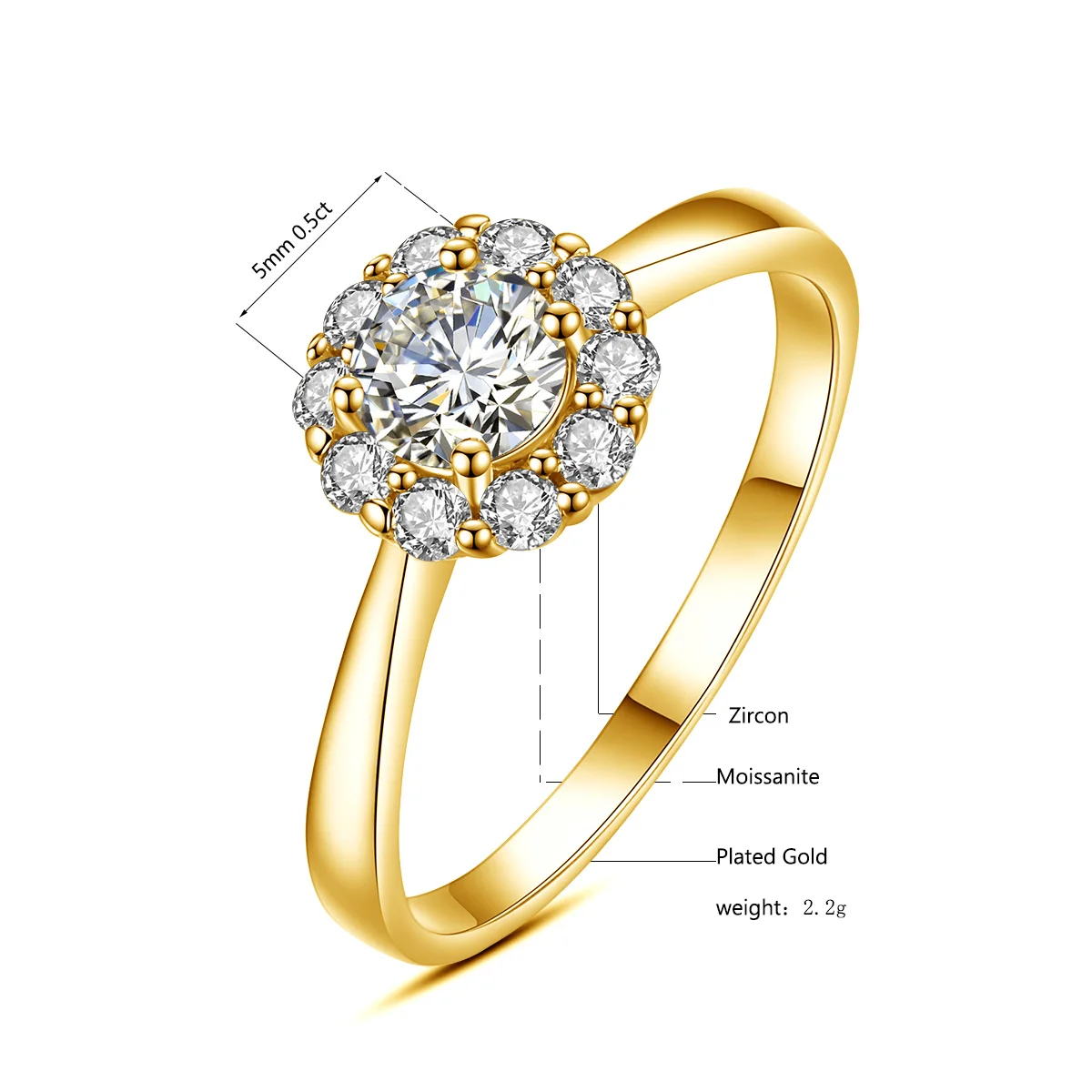 Certified Woman Flower Ring With Moissanite Diamond 0.5ct 5mm Wedding Engagement - £75.48 GBP